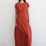 Foemina Sapphire Dress - Crimson Pinstripe Cotton Silk