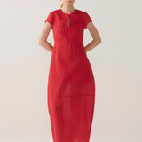 Foemina Sapphire Dress - Crimson Pinstripe Cotton Silk