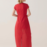 Foemina Sapphire Dress - Crimson Pinstripe Cotton Silk
