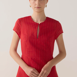 Foemina Sapphire Dress - Crimson Pinstripe Cotton Silk