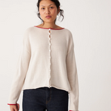 Francie Doll's Trimmed Reversible Cardigan - Ivory/Cherry Trim