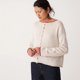 Francie Doll's Trimmed Reversible Cardigan - Ivory/Cherry Trim
