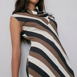 Gregory Ruffus Dress - Parchment/Tobacco Stripe