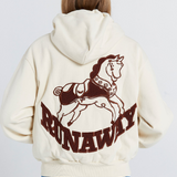 Karen Walker Rocking Horse Cropped Oversized Hoodie - Ecru/Mocha