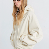 Karen Walker Rocking Horse Cropped Oversized Hoodie - Ecru/Mocha