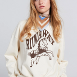 Karen Walker Runaway Carousel Organic Cotton Crewneck Sweatshirt - Ecru/Mocha