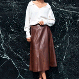 Koyu Mid A Line Leather Skirt - Hazelnut