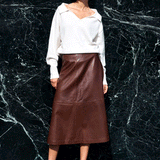 Koyu Mid A Line Leather Skirt - Hazelnut