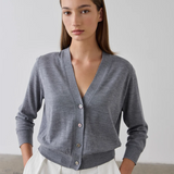 Laing Merino V-Neck Cardigan - Grey Marle