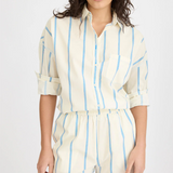 LMND Chiara Long Sleeve Shirt Double Pinstripe - Ink Blue/Ivory