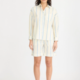 LMND Chiara Long Sleeve Shirt Double Pinstripe - Ink Blue/Ivory