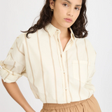 LMND Chiara Long Sleeve Shirt Double Pinstripe - Toffee/Ivory