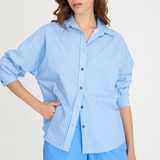 LMND Chiara Long Sleeve Shirt Pinstripe - Powder Blue/Navy