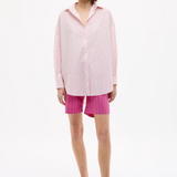 LMND Mara Oversized Long Sleeve Shirt Stripe - Primrose Pink/Natural/True Red