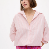 LMND Mara Oversized Long Sleeve Shirt Stripe - Primrose Pink/Natural/True Red