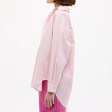 LMND Mara Oversized Long Sleeve Shirt Stripe - Primrose Pink/Natural/True Red