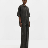 Malina Alissa Wide-Leg Pointelle Knitted Pants - Black Metallic