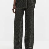 Malina Alissa Wide-Leg Pointelle Knitted Pants - Black Metallic