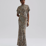 Malina Alivia Short Sleeve Satin Maxi Dress - Moire