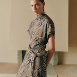 Malina Alivia Short Sleeve Satin Maxi Dress - Moire