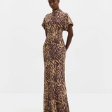 Malina Alivia Short Sleeve Satin Maxi Dress - Savannah