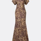 Malina Alivia Short Sleeve Satin Maxi Dress - Savannah