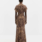 Malina Alivia Short Sleeve Satin Maxi Dress - Savannah