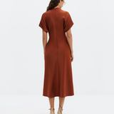 Malina Alivia Short Sleeve Satin Midi Dress - Rust