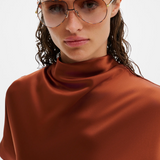 Malina Alivia Short Sleeve Satin Midi Dress - Rust