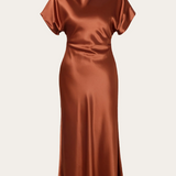 Malina Alivia Short Sleeve Satin Midi Dress - Rust