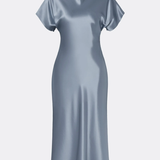 Malina Alivia Short Sleeve Satin Midi Dress - Steel Blue
