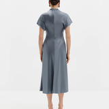 Malina Alivia Short Sleeve Satin Midi Dress - Steel Blue