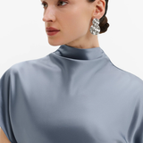 Malina Alivia Short Sleeve Satin Midi Dress - Steel Blue
