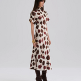 Malina Alivia Short Sleeve Satin Midi Dress - Wine Peony