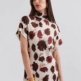 Malina Alivia Short Sleeve Satin Midi Dress - Wine Peony