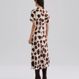 Malina Alivia Short Sleeve Satin Midi Dress - Wine Peony