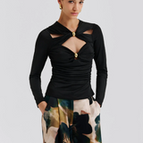 Malina Amela Embellished Long Sleeve Jersey Top - Black