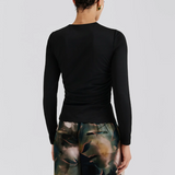 Malina Amela Embellished Long Sleeve Jersey Top - Black