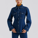 Malina Anthea Fitted Waist Denim Shirt - Dark Blue Wash