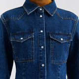 Malina Anthea Fitted Waist Denim Shirt - Dark Blue Wash