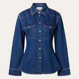 Malina Anthea Fitted Waist Denim Shirt - Dark Blue Wash