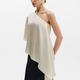 Malina Aria One Shoulder Asymmetric Satin Blouse - Pearl