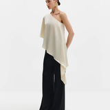 Malina Aria One Shoulder Asymmetric Satin Blouse - Pearl