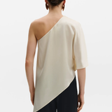 Malina Aria One Shoulder Asymmetric Satin Blouse - Pearl