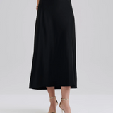 Malina Aubree Satin Midi Skirt - Black