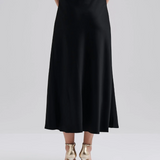 Malina Aubree Satin Midi Skirt - Black