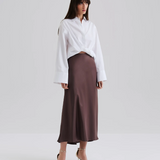 Malina Aubree Satin Midi Skirt - Chocolate