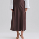 Malina Aubree Satin Midi Skirt - Chocolate