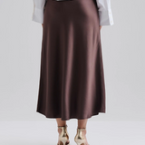 Malina Aubree Satin Midi Skirt - Chocolate