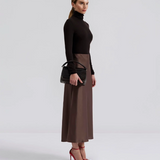 Malina Aubree Satin Midi Skirt - Chocolate